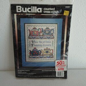1994 Bucilla Counted Cross Stitch Collectable Teapots #40887 Friendship Blossoms